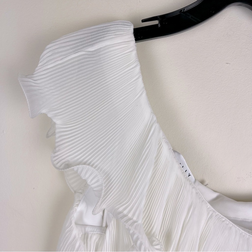 Milly | Blakely One Shoulder Tiered Ruffled Mini Dress White | 4 - Picture 13 of 16